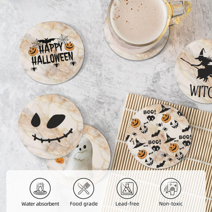 Coaster for Coffee Table Halloween Absorbent Coasters Set - Spooky, Decorative Drink Coasters for Home, Office, and Parties - 6-Pack with Holder Marble Background