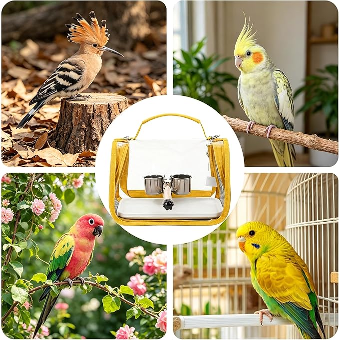 Generic Bird Travel Carrier Lightweight Bird Backpack with Perch Bird Travel Cage for Parakeet Cockatiel Conure Outdoor Travel Camping and Vacation. (Yellow)