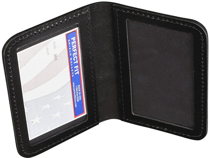 Perfect Fit Shield Wallets 2 ID Leather License Holder Bifold Double I.D. Credit Card Gun Permit Standard Card Size Slim Wallet (Black)