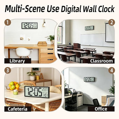 16" Digital Wall Clock, Battery-Operated with Large LCD Display, Jumbo Number Modern Decorative Clock with Alarm, Date, Calendar, Temperature for Elderly, Senior Bedroom, Living Room, Kitchen