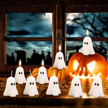 EBaokuup 20 PCS 2.3'' X 1.6'' Halloween Ghost Candles, White Ghost Decor Candles, Cute Burning Candle for Halloween Party Home and Table Decorations