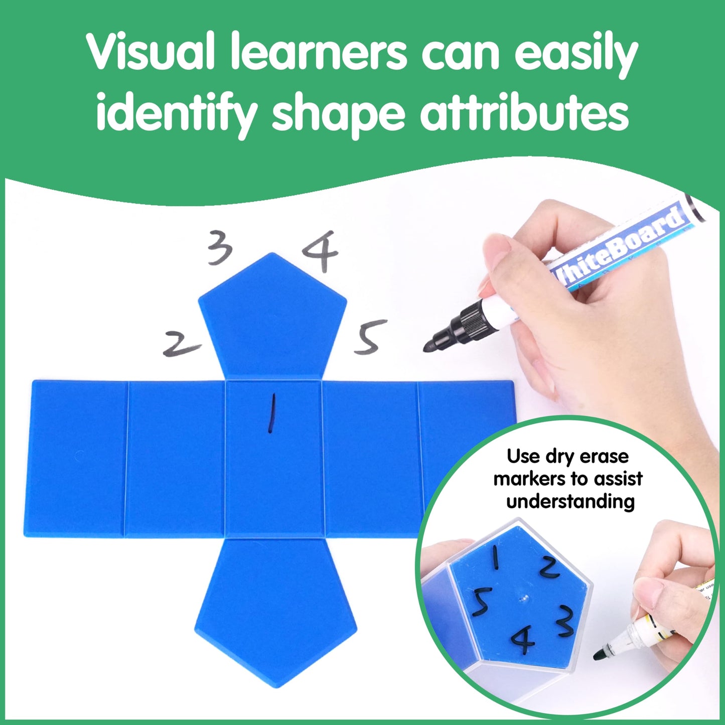 Edxeducation 2D3D Geometric Solids - Set of 24-12 Multicolored Shapes, 12 2D Nets and Activity Guide - Early Math Manipulative and Geometry for Kids