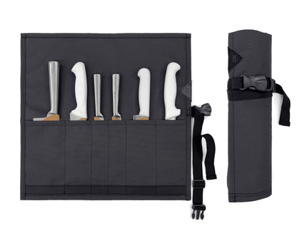 Under NY Sky Knife Roll Case - 6 Slots - Heavy Duty Oxford Canvas Pouch - Leather Reinforced - Portable Bag for Cooking Tools, Utensils, Cutlery Knives, Brushes - Chefs, Kitchen, Travel, Gift - Gray