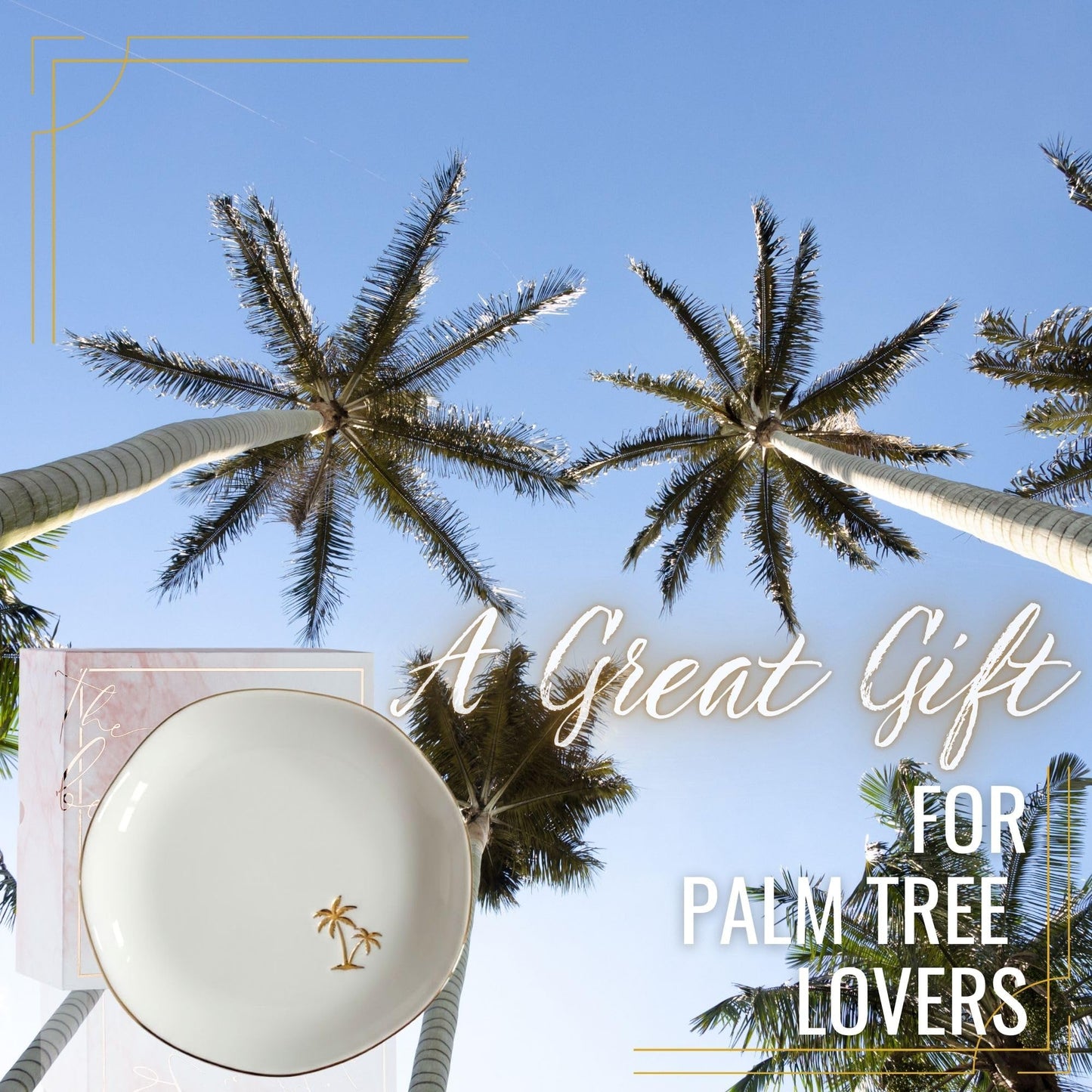InnoBeta Palm Tree Gifts, Beach Themed Gifts - 4.75" Handcrafted Ceramic Ring Dish with Gold Trim, Decorative Trinket Dish for Rings Earrings