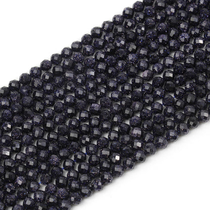 Song Xi 90pcs 4mm Natural Blue Sandstone Gemstone Beads Faceted Round Loose Stone Beads for Jewelry Making