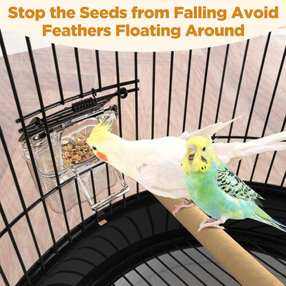 SHENLIU White Bird Cage Mesh Cover, Seed Collector Protective Meshs Cover, Adjustable Soft Breathable Mesh, Budgie Cage Bird Seed Collector Suitable for Parrot Cages Round and Square Cages