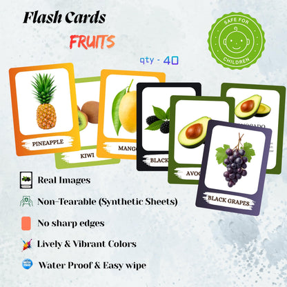 The Biblio Hub Fruits Flashcards – Non-Tearable Synthetic Learning Cards for Toddlers, Preschool & Kindergarten, Double-Sided Set