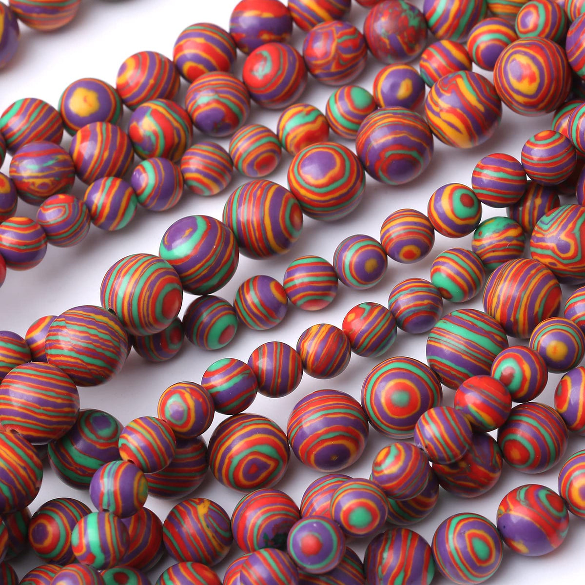 32PCS 12MM Beads Colorful Malachite Beads Round Loose Beads Natural Gem Beads for Jewelry Making 15"