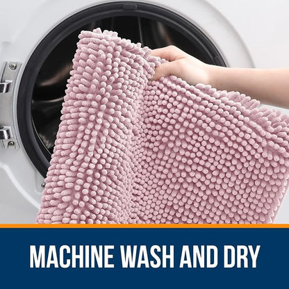 OLANLY Large Bathroom Rugs 47x32, Extra Soft Absorbent Chenille Bath Rugs, Rubber Backing Quick Dry, Machine Washable Bath Mats for Bathroom Floor, Tub and Shower, Home Decor Accessories, Dusty Rose