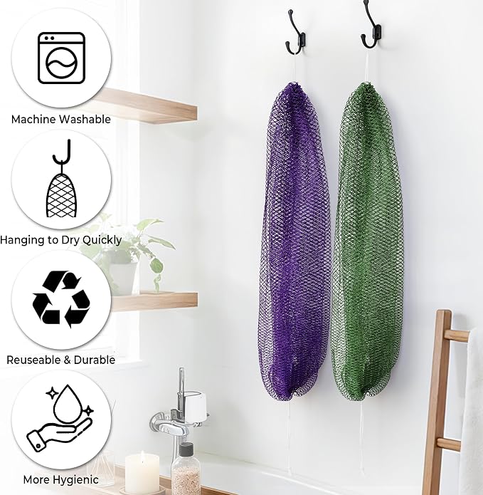 African Net Sponge Authentic - 2 Pieces Exfoliating Body Scrubber Bath Sponge York&Slate - Back Scrubber Washcloth for Shower - Real African Scrub Exfoliator Body Care Bathing Accessorie