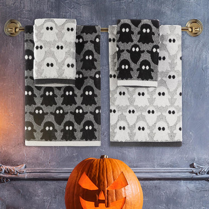 Quera 2 Pack Hand Towels Halloween Ghost Black White Bathroom Decorative Towels Set for Drying, Cleaning, Cooking, Holiday 13.7'' x 29.5''