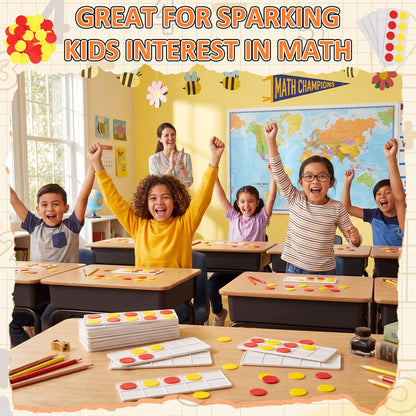 Soulchen 48 Sets Plastic Ten Frames for Classroom Math Manipulatives for Kids Classroom Math Counters Supplies Including 48 Plastic Ten Frames, 480 Counters for Teach Number Concepts (Red, Yellow)