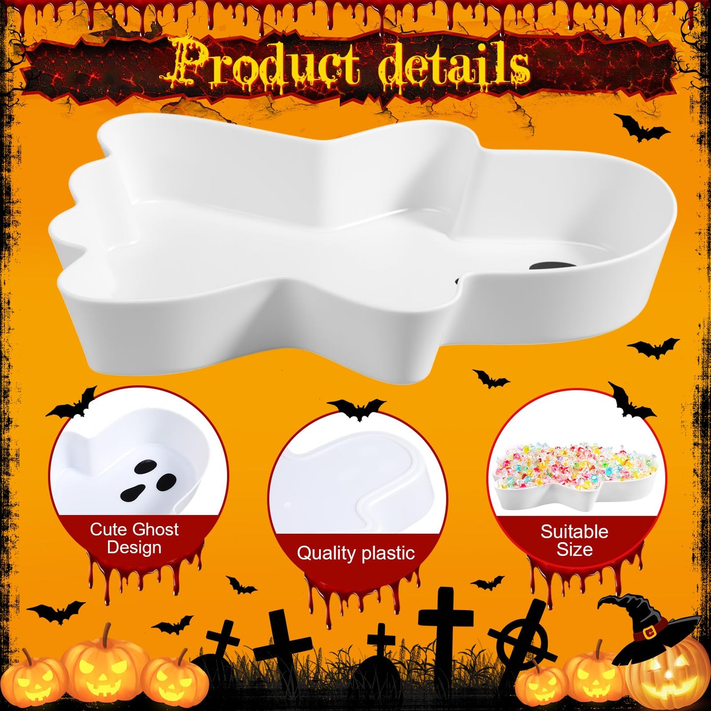 Wiwiqing 2 Pcs Halloween Ghost Candy Bowl Ghost Shaped Serving Tray Plates Plastic Spooky Dessert Platter Dish for Halloween Trick or Treat Party Food Storage Charcuterie Board Serving Supplies