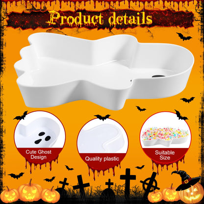 Wiwiqing 2 Pcs Halloween Ghost Candy Bowl Ghost Shaped Serving Tray Plates Plastic Spooky Dessert Platter Dish for Halloween Trick or Treat Party Food Storage Charcuterie Board Serving Supplies