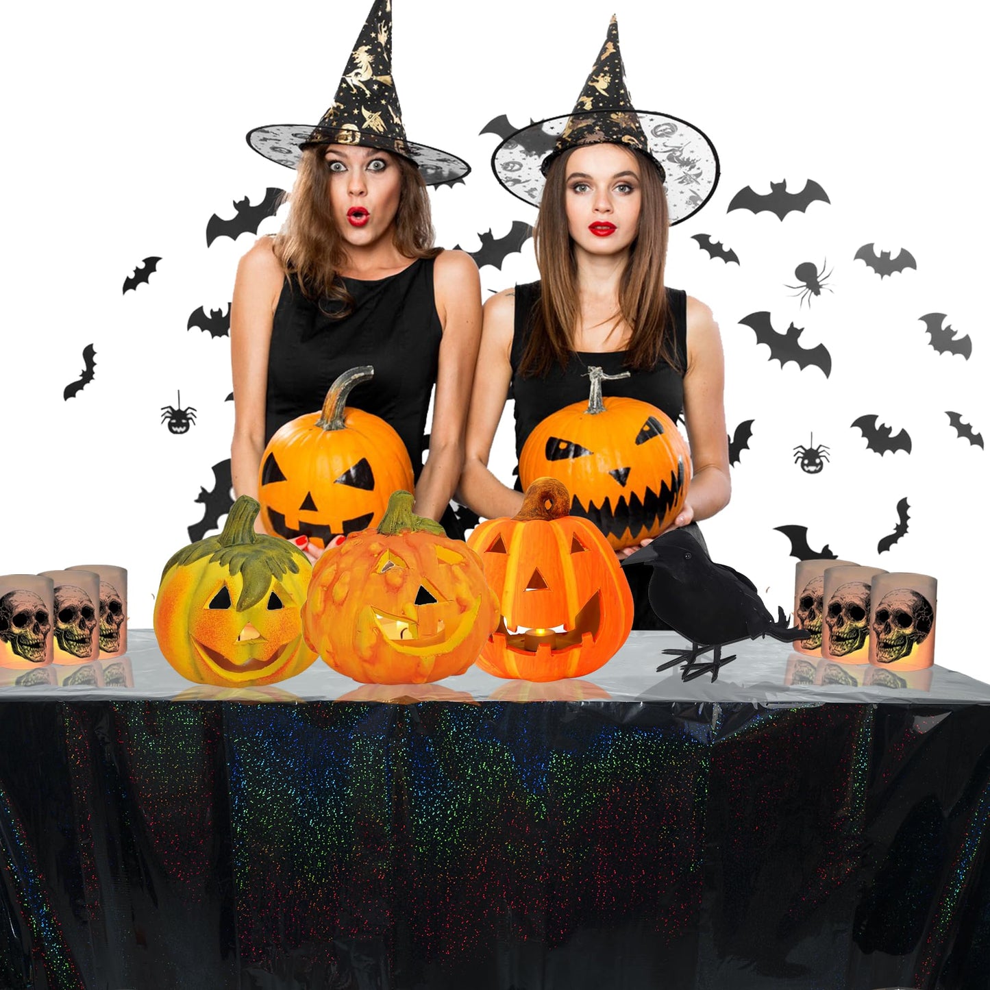 GREATRIL Black Party Disposable Rectangle Table Cloth Decor - 54'' x 108'' - 2 Packs Waterproof Plastic Tablecloth for Death to My 20s/Stranger/Birthdays/Halloween/Anniversary Tablecover