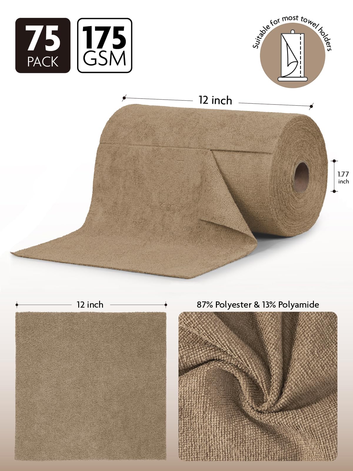 Fantasticlean Microfiber Cleaning Cloth Roll -150 Pack, Tear Away Microfiber Towels, 12" x 12", Reusable, Washable, Ultra Absorbent Dishcloth for Home Supplies, Car, Pet, Kitchen (2 Rolls of Grey)