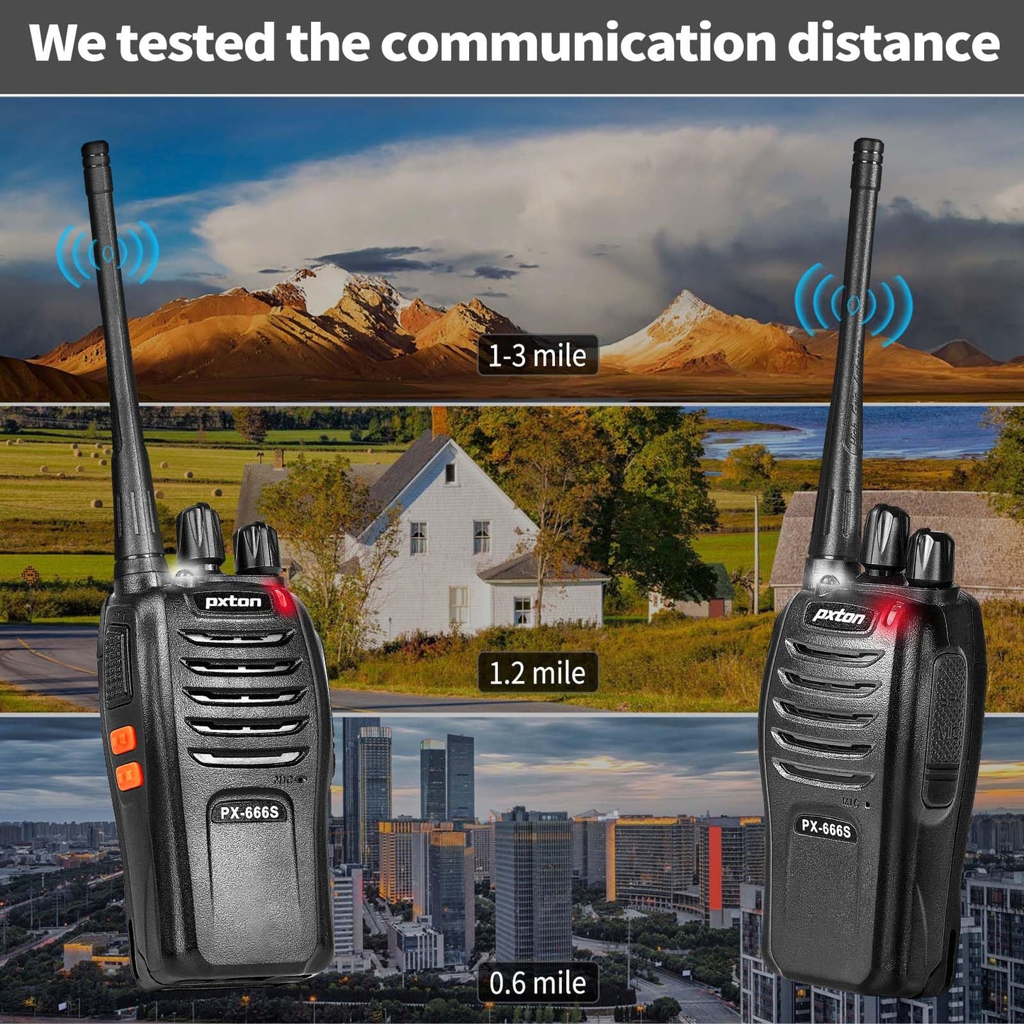 pxton 666S walkie talkies Long Range Rechargeable for Adults with Headphones and Li-ion Battery,2 Way radios has VOX/Noise Reduction/TOT/Flashlight/Monitoring/Scan Function（4 Pack）