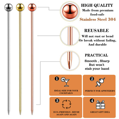12PCS Bloody Mary Skewers Gift Set, 8 Inch Stainless Steel Cocktail Picks Metal Bloody Mary Accessories, Reusable Cocktail Skewers Bar Toothpicks for Drinks,4 silver 4 gold 4 rose gold