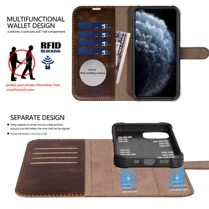 RMAWRAD Leather Case Compatible with iPhone 16 Pro Max Wallet 6.9",Genuine Leather 2in1 Magnetic Detachable Shockproof Kickstand,Flip Folio Cover with Card Slot,Wireless Charging RFID Blocking Brown