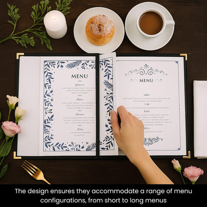 Juvale 24 Pack Clear Restaurant Menu Covers - 8.5 x 11 in Bifold Holders with Double Panels, Black PU Leather & Brass Corners, Durable PVC - Stylish Menu Holders for Restaurants, Cafes & Food Trucks