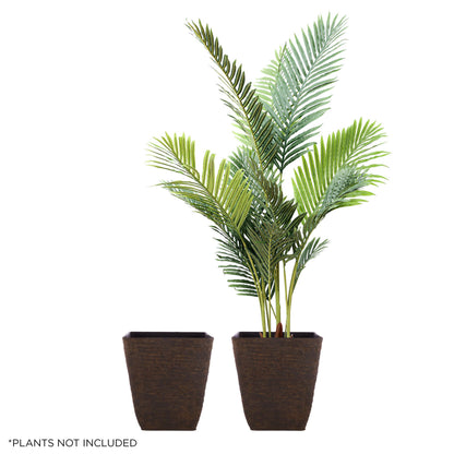 Alpine Corporation Indoor Outdoor Textured Stone Look Squared Planters, Medium, Large - Set of 2