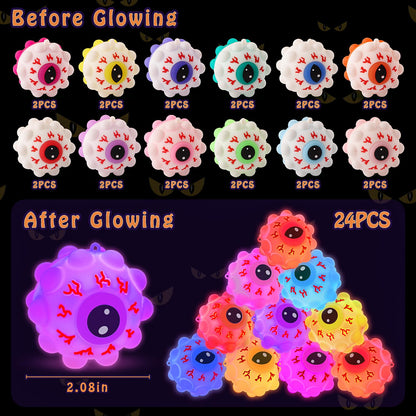 Ksmky 24PCS Halloween Light Up Eye Pop Ball, Halloween Party Favors for Kids, Halloween Toys for Trick or Treat, Goodie Bag Stuffers, Classroom Prizes
