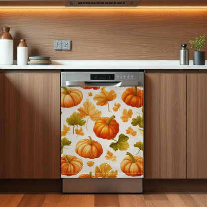 Pumpkins Leaves Refrigerator Magnet Cover, Front Dishwasher Cover Decoration Magnetic Cover for Home Kitchen Appliance 23x26 Inch