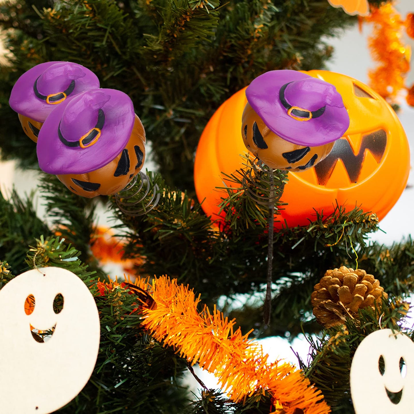 Queekay Halloween Tree Topper Spooky Pumpkin Skull Ghost Miniature Tree Topper 4 Inches Mini Christmas Ornaments for Halloween Party