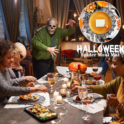 8 Pcs Halloween Spider Web Placemats- 15" Heat Insulation Halloween Placemats Spider Web Table Mats- Hollow Out Spiderweb Coasters Placemat for Dining Table Halloweens Decoration (Black)