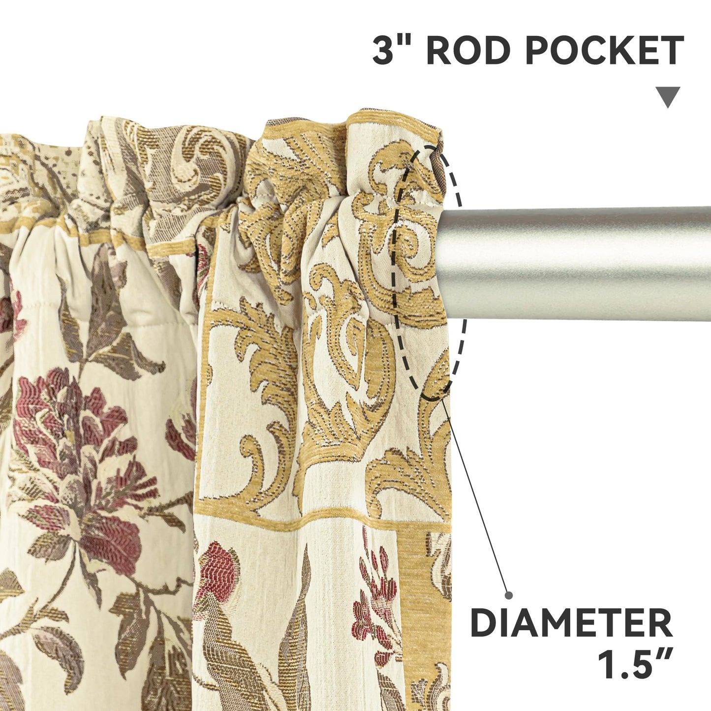 Loom and Mill Damask Patchwork Curtains for Bedroom, Beige Yellow Lined Jacquard Curtains 2 Panels with Tiebacks, Window Curtain for Living Room Banquet Halloween Decor, Rod Pocket(52”x 84”, 2 Panels)