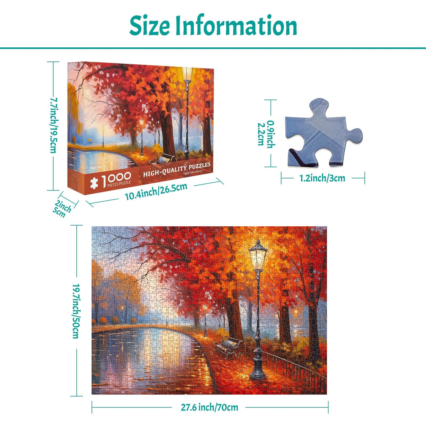 MBOQIU 1000 Piece Puzzle for Adults - Maple Park Puzzles for Adults 1000 Pieces, Letters on Back, Autumn Scene Jigsaw Puzzle, Park in Fall Challenging Puzzles for Teens Seniors - 27.6 x 19.7 inches