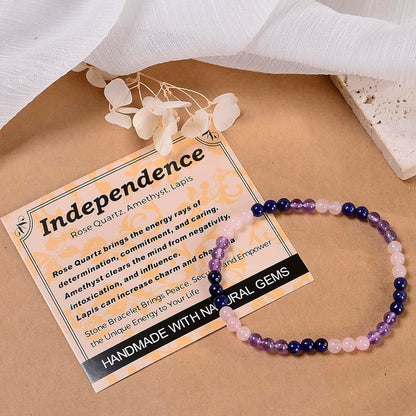 MASSIVE BEADS Rose Quartz Amethyst Lapis - Independence Handmade Handmade Yoga Stretch Elastic Bracelet Natural Stone Crystal Healing Power Energy Gifts for Unisex Adult 4mm