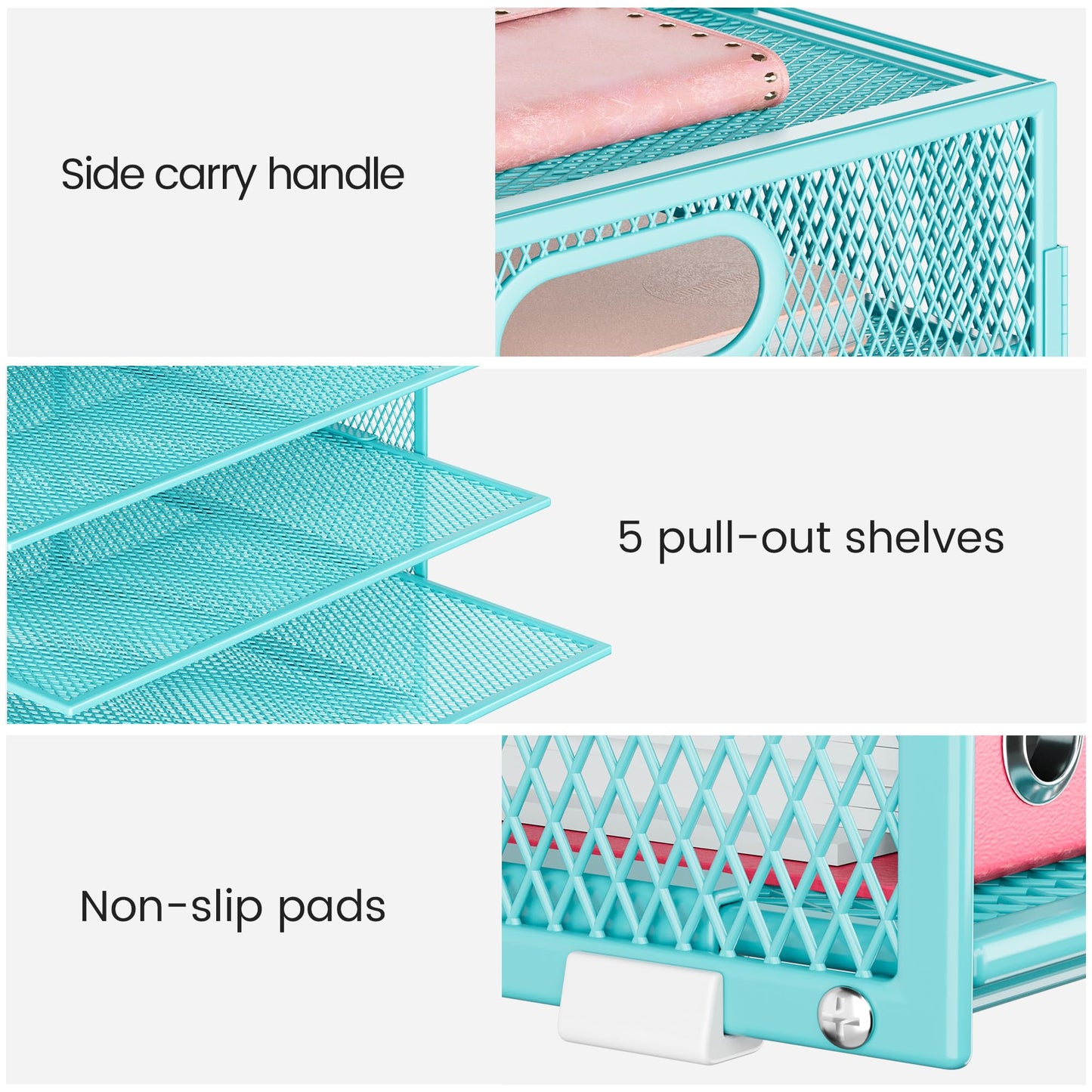 Lavatino 8-Tier Office Desk File Organizer, Letter Tray Paper Organizer with Handle, Including 5 Adjustable Slide Trays for Organizing Desktop Workspace Accessories and Supplies (Blue Metal Mesh)