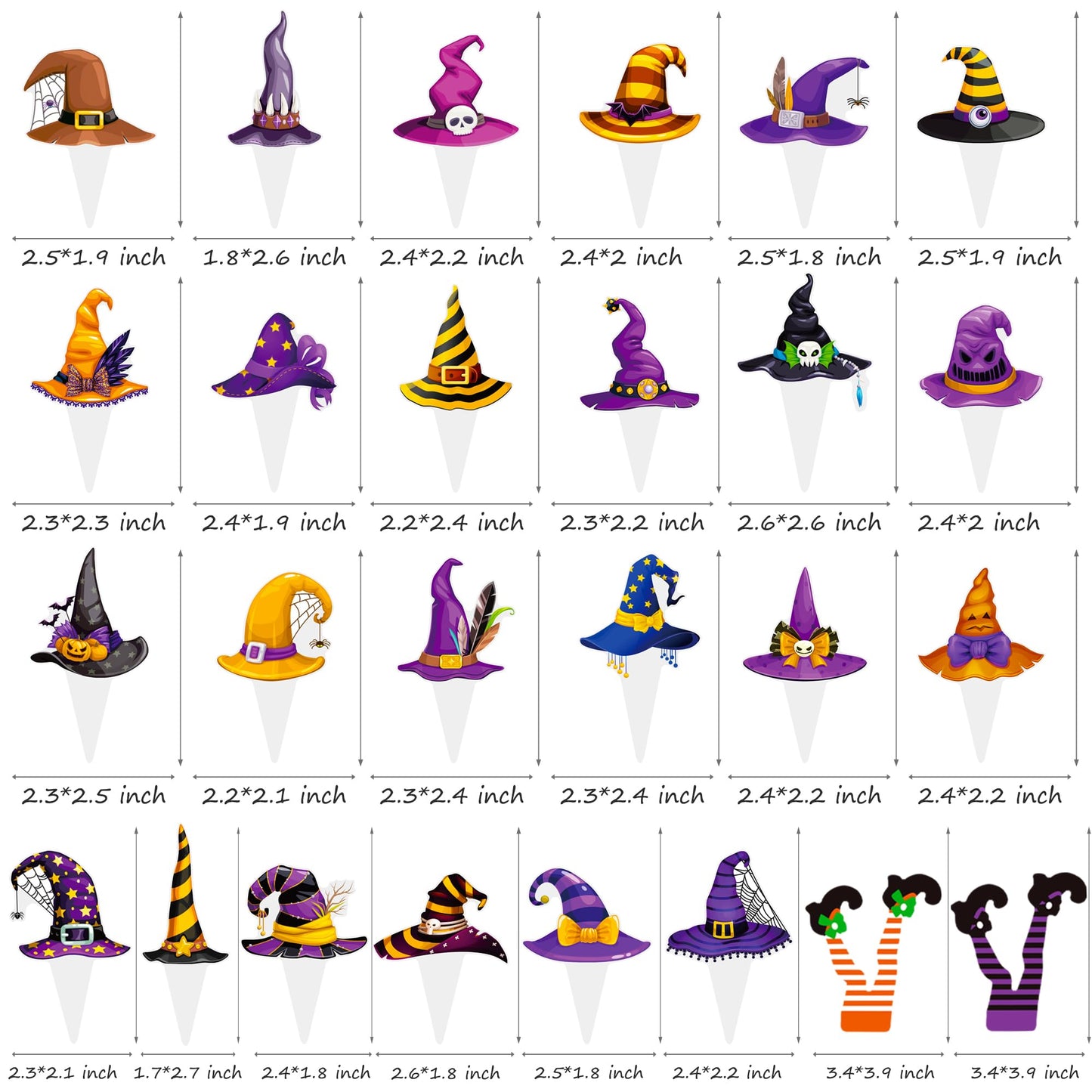Halloween Party Decorations Witch Hat and Legs Cupcake Toppers 48PCS Witch Stocking Theme Cake Decorations Fantasy Hats Shoes Cupcake Picks for Magic Wizard Birthday Baby Shower Party Supplies