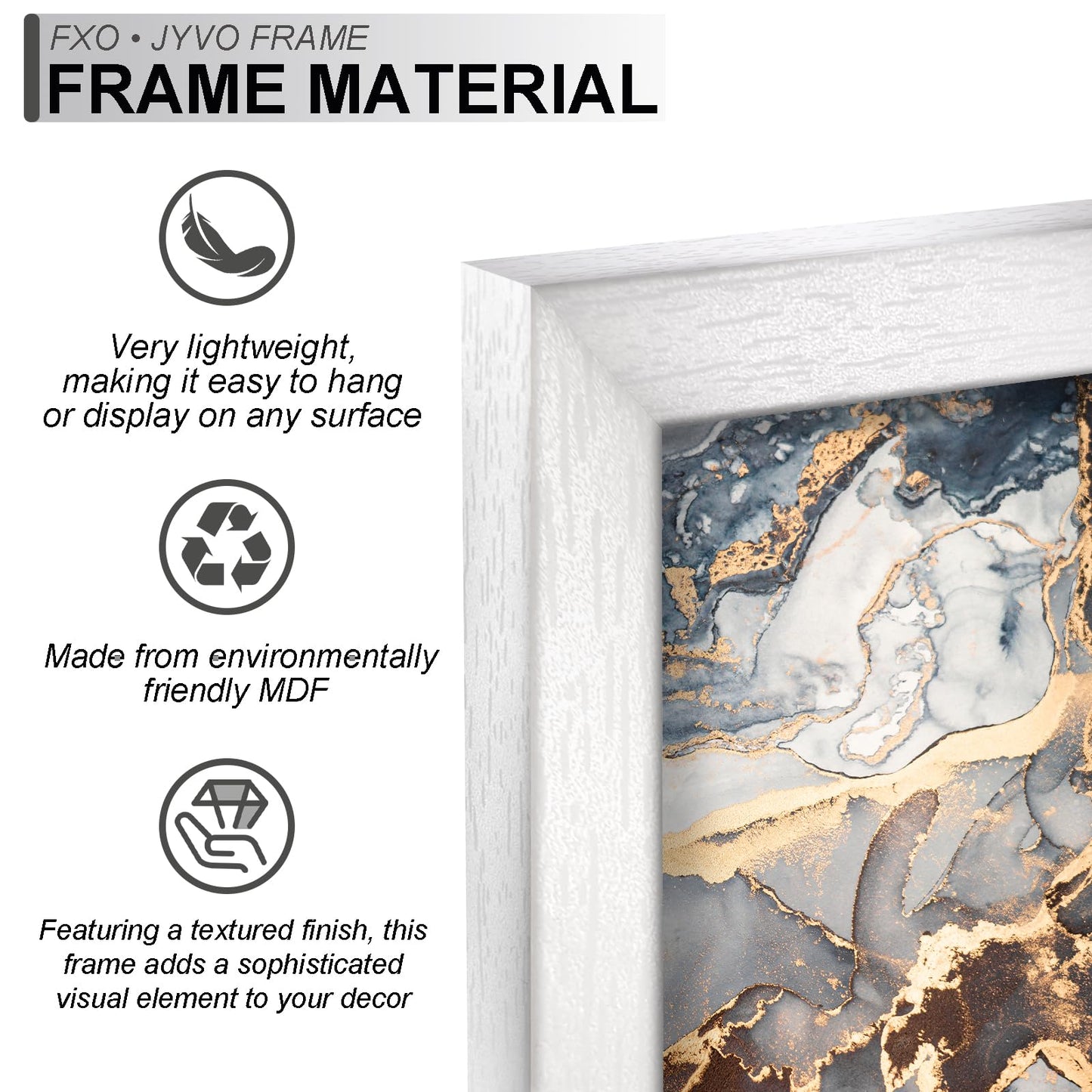 Fxojyvo Engineered Wood 14x24 Picture Frame Set of 3, White Frame for 14 x 24 Inch Picture Poster Photo, Light Weight 14 by 24 Frame with Wood-grain for Wall - 3 Pack/White/14 x24