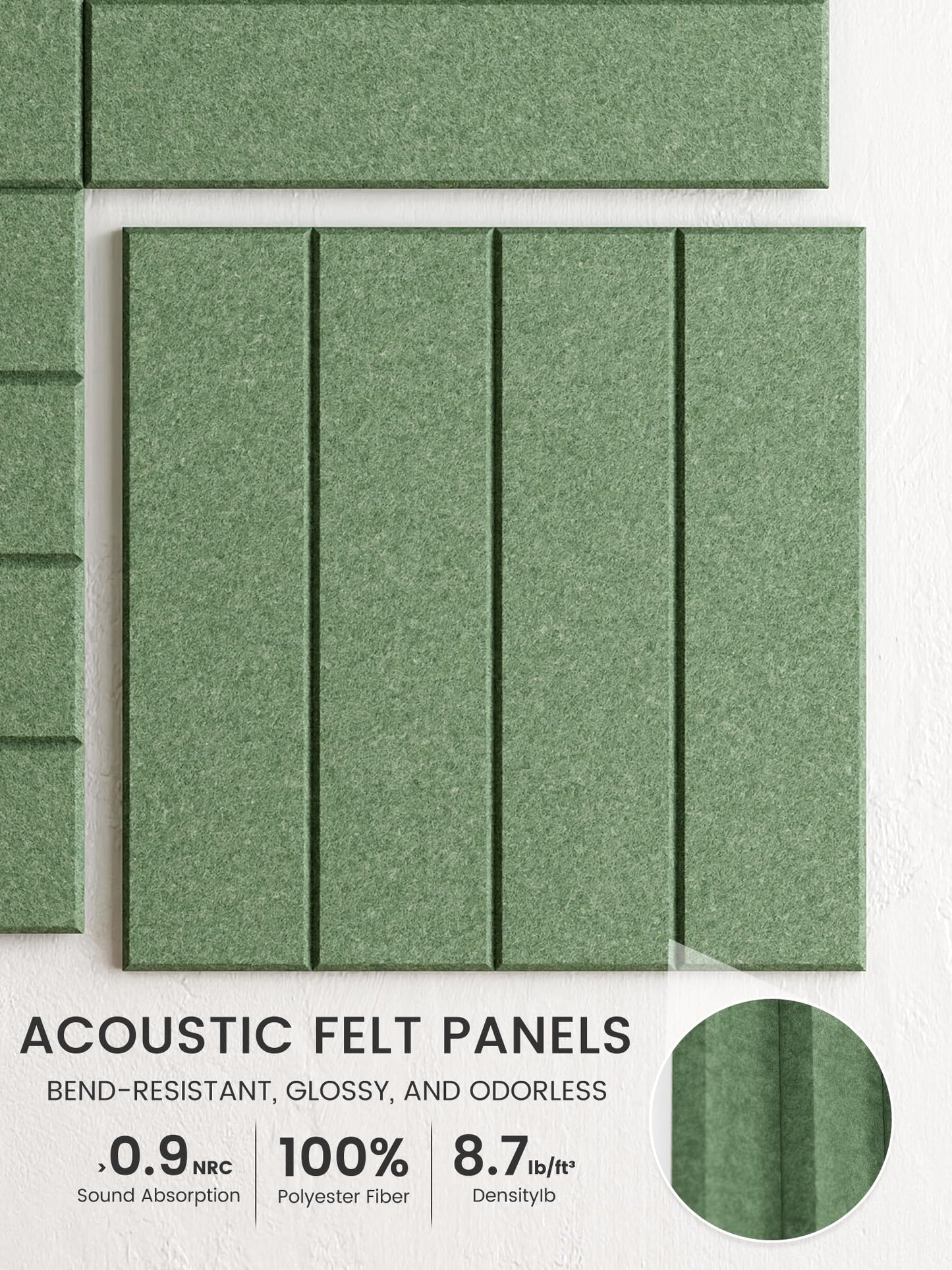 Bumusty Large Cork Board Alternative-48 x 36" Felt Bulletin Board Tiles, with 30 Pushpins, 70 Adhesive Tabs, Bold-Stripe 12-Pack, Cork Boards for Office Push Pin Board Felt Board-Moss Green