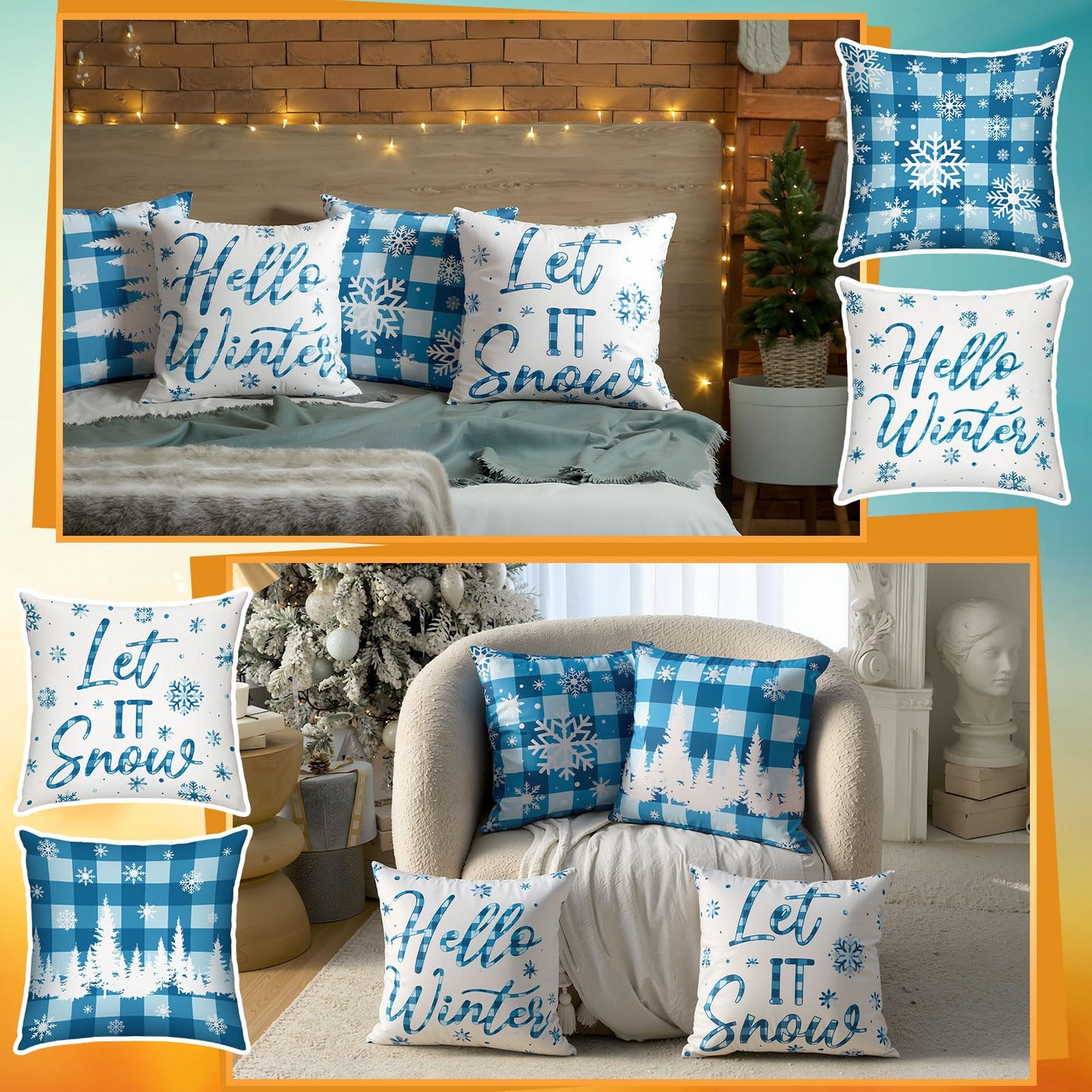 GlikCeil Set of 16 Christmas Pillow Covers 18 x 18 Inch Holiday Throw Pillow Covers Halloween Fall Winter Seasonal Pillowcases Decorative Cushion Pillowcases for Farmhouse Home Couch Sofa Decor