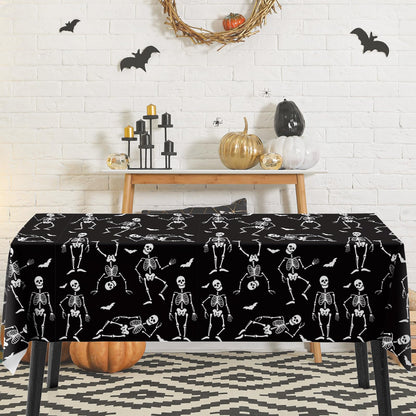 JarThenaAMCS 6 Pcs Halloween Plastic Tablecloth Funny Dancing Skeleton Table Cover Black White Disposable Table Cloth for Halloween Party Home Kitchen Dining Decor, 54 x 108 Inch