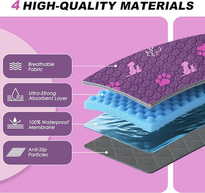 WanpeeGoo Washable Pee Pads, Puppy Pee Pad for Dogs, 2 Pack Absorbent Reusable Training Dog Pads Pet Puppy Pads, Non-Slip Potty Pads for Whelping, Playpen, Crate, Bed, Purple 18"x24"