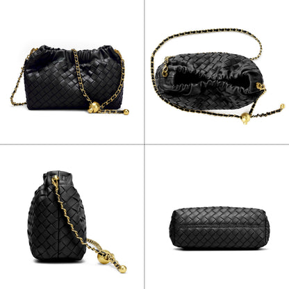 Joryin Woven Women's Crossbody Bag & Evening Purse, Trendy Dumpling Clutch & Hobo Cloud Shoulder Bag Trendy Dumpling Clutch Vegan Leather, Black