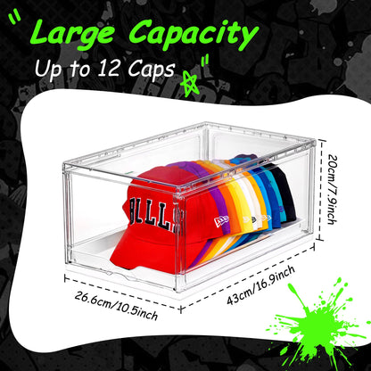 Vtopmart 2 Pack Hat Organizer for Baseball Caps, Clear Hats Holder Box with Drawer, Large Cap Storage with Sliding Tray, Stackable Rack Display Case with Magnetic Door, Each Holds 12 Hats