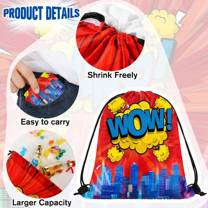 Kajaia Hero Party Favors Bags Comic Heroes Drawstring Backpacks Goodie Candy Gift Bags for Back to School Birthday Party Supplies(18 Pcs)