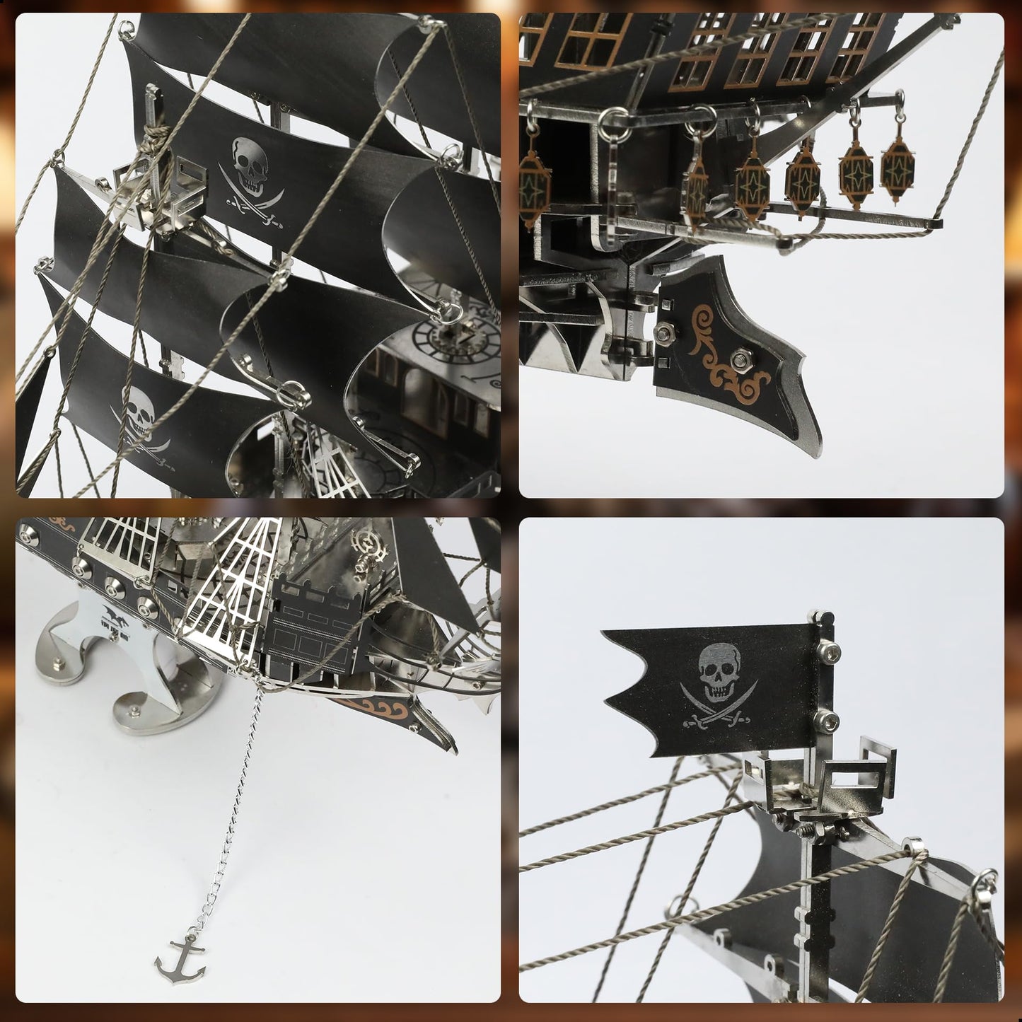 kolotesame Pirate Ship 3D Metal Puzzle Model for Adults - DIY Immersive Challenging Building Kit with Tool, 3D Puzzle Sailing Ship Model, Gift for Men or Desk Decor