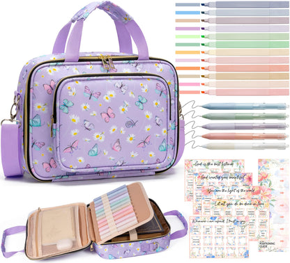 Bible Cover Case for Women, Large Bible Bag w/Shoulder Strap, Bible Study Supplies Journaling Kit Book Carrying Case with Accessories Pastel Highlighters 75 Tabs, Christian Gifts for Women Mom Friends