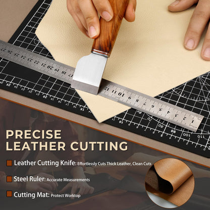CBHGFEA Leather Working Kit, Leather Working Tools with Custom Storage Bag, leathercraft Supplies, Sanding Supplies for DIY Handicraft Making and Repair