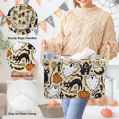 Casuru Halloween Ghost Basket Pumpkin Black Bat Boo Spooky Basket with Handles Foldable Halloween Gifts Storage Bins Boxes for Party Home Bedroom Decor