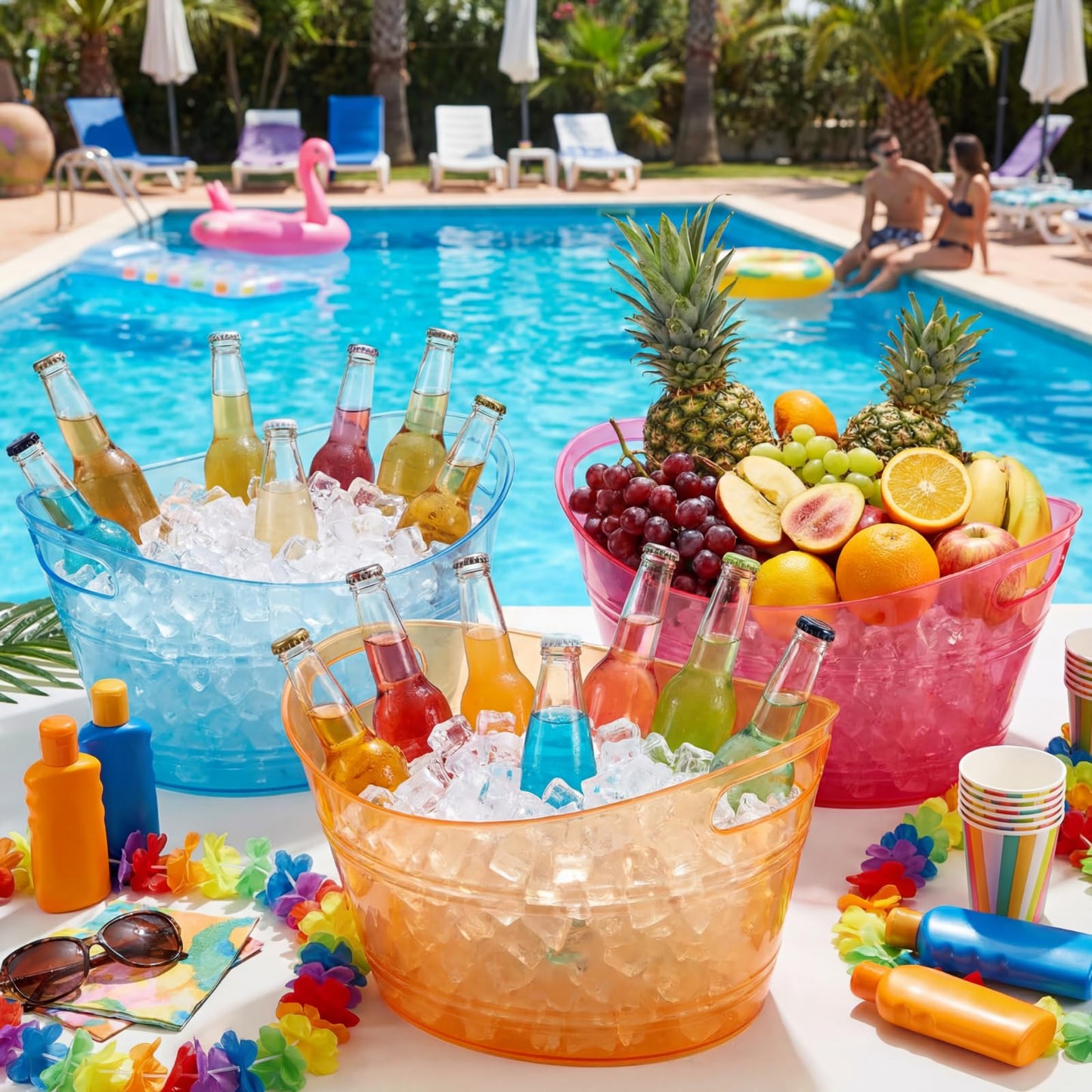 meekoo 6 Pcs Plastic Ice Buckets Bulk with Handles 4.5L Oval Storage Tub Large Capacity Ice Drink Bucket for Easter Summer Party Bar Wine Beer Champagne Beverage Bottle Cooler(4.5 L,Multicolor)
