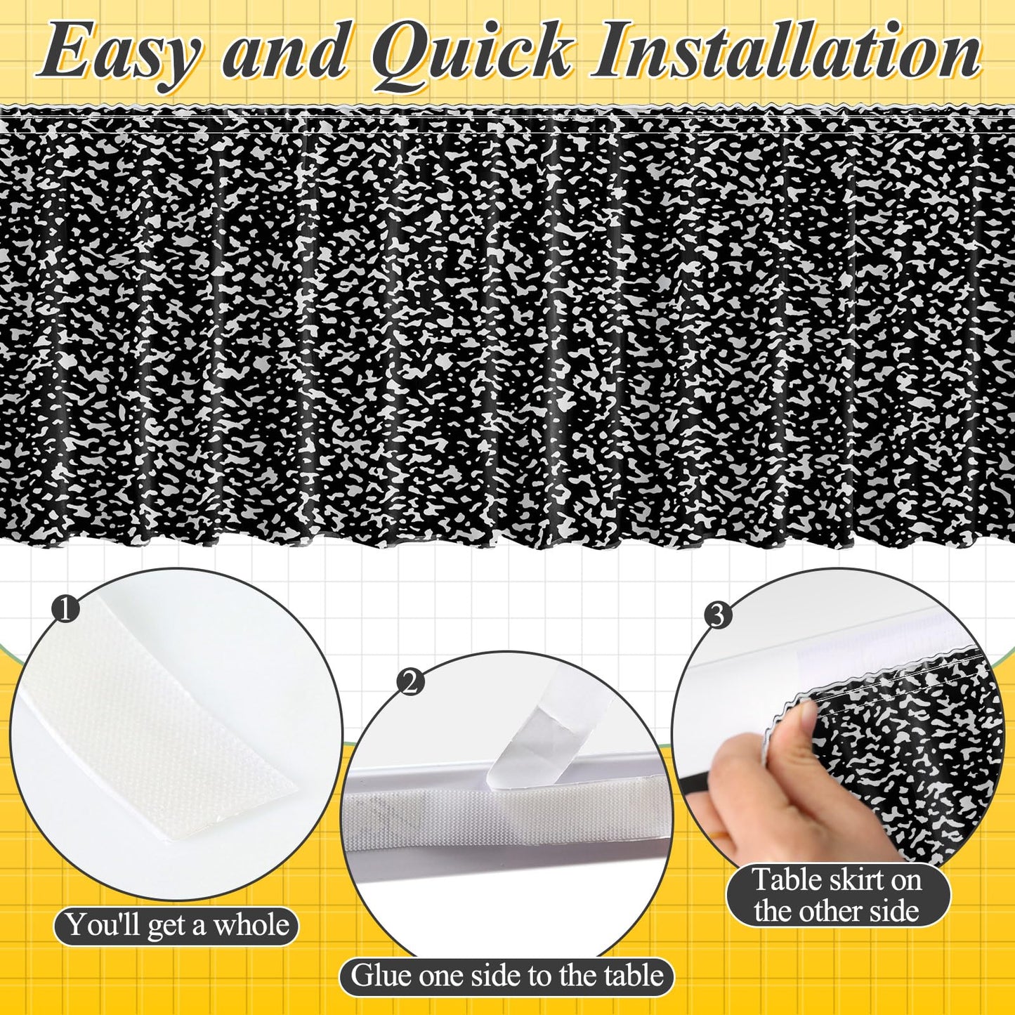AKAIXI 12FT Black and White Composition Table Skirt Ruffle Teacher Desk Skirts for Classroom Decorations Table Cover Skirt for Kidney Shaped Desk Party Supplies Kindergarten Office Bookcase Cabinet