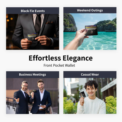 6 Card Minimalist Wallet for Men & Women - Genuine Leather Ultra Thin Black Credit Card Holder - Compatible with Amex Cards