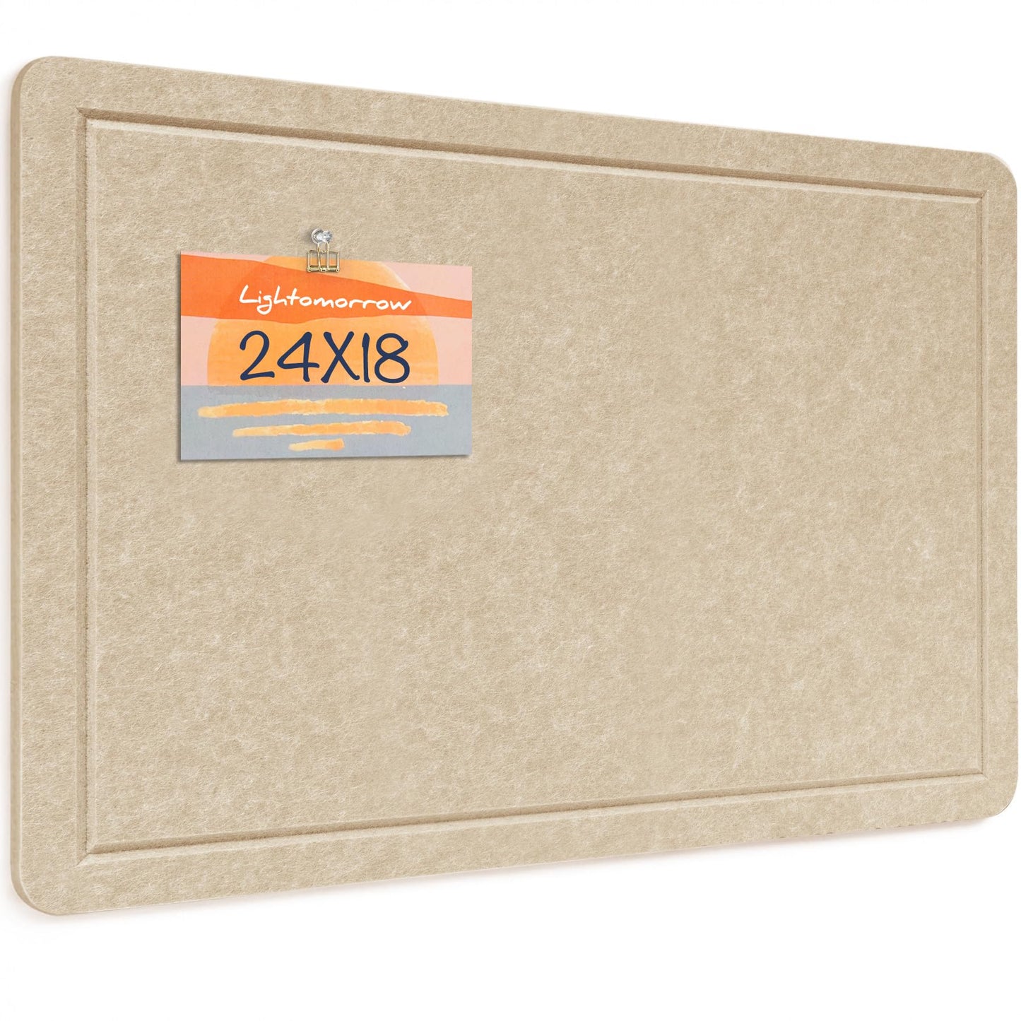 Lightomorrow Bulletin Board, 24 x 18 Inches Cork Board Alternative Decorative Felt Pin Board with Safe Removable Adhesives & 28 Push Pins for Home Office Classroom Walls-Khaki